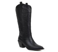 Femmes Western Bottes de cow-boy Botte mi-mollet Wide Calf Cowgirl Métallique Bottes with Embroidered Mode Rétro Classique Tall Boot pour femme Filles Dames Noir Taille 34