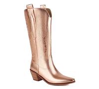 Femmes Western Bottes de cow-boy Botte mi-mollet Wide Calf Cowgirl Métallique Bottes with Embroidered Mode Rétro Classique Tall Boot pour femme Filles Dames Champagne Taille 39