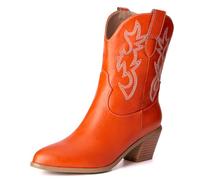 Femmes Western Bottes de cow-boy with Embroidered Mode Rétro Classique Basic Mid Calf Wide Calf Bottes Cowgirl pour femme Filles Dames Orange Taille 37