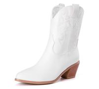 Femmes Western Bottes de cow-boy with Embroidered Mode Rétro Classique Basic Mid Calf Wide Calf Bottes Cowgirl pour femme Filles Dames Blanc Taille 34