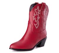 Femmes Western Bottes de cow-boy with Embroidered Mode Rétro Classique Basic Mid Calf Wide Calf Bottes Cowgirl pour femme Filles Dames Big Rouge Taille 45
