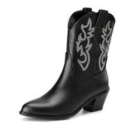 Femmes Western Bottes de cow-boy with Embroidered Mode Rétro Classique Basic Mid Calf Wide Calf Bottes Cowgirl pour femme Filles Dames Noir Taille 35