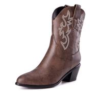 Femmes Western Bottes de cow-boy with Embroidered Mode Rétro Classique Basic Mid Calf Wide Calf Bottes Cowgirl pour femme Filles Dames Dark marron Taille 32