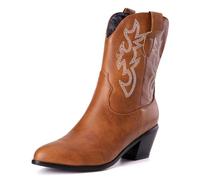 Femmes Western Bottes de cow-boy with Embroidered Mode Rétro Classique Basic Mid Calf Wide Calf Bottes Cowgirl pour femme Filles Dames Light marron Taille 33