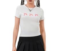 Femmes Y2K Crop Top Manches Courtes Motif Fruits Hauts Slim Fit Elastique E-Girls Cropped Tee Tops Cute Graphic Baby Tee Basic Shirt Harajuku Crop Top 90S Kawaii Streetwear Tenue d'esthète Vintage
