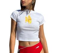 Femmes Y2K Crop Top Manches Courtes Motif Fruits Hauts Slim Fit Elastique E-Girls Cropped Tee Tops Cute Graphic Baby Tee Basic Shirt Harajuku Crop Top 90S Kawaii Streetwear Tenue d'esthète Vintage