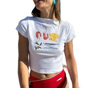 Femmes Y2K Crop Top Manches Courtes Motif Fruits Hauts Slim Fit Elastique E-Girls Cropped Tee Tops Cute Graphic Baby Tee Basic Shirt Harajuku Crop Top 90S Kawaii Streetwear Tenue d'esthète Vintage