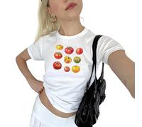 Femmes Y2K Crop Top Manches Courtes Motif Fruits Hauts Slim Fit Elastique E-Girls Cropped Tee Tops Cute Graphic Baby Tee Basic Shirt Harajuku Crop Top 90S Kawaii Streetwear Tenue d'esthète Vintage