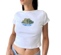 Femmes Y2K Crop Top Manches Courtes Motif Fruits Hauts Slim Fit Elastique E-Girls Cropped Tee Tops Cute Graphic Baby Tee Basic Shirt Harajuku Crop Top 90S Kawaii Streetwear Tenue d'esthète Vintage