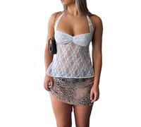 Femmes Y2K dentelle Tie-Up Crop Top Débardeur corset sans manche Bustier en dentelle Cami Tanks Push Up Corset Crop Top Vintage Lace Up Sans manches Débardeur Gilet Camisole slim fit streetwear