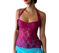Femmes Y2K dentelle Tie-Up Crop Top Débardeur corset sans manche Bustier en dentelle Cami Tanks Push Up Corset Crop Top Vintage Lace Up Sans manches Débardeur Gilet Camisole slim fit streetwear
