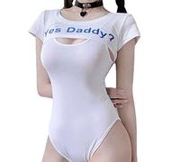 Femmes Yes Daddy Lingerie Anime écolière Cosplay Tenue Japonais Crop Top Body Kawaii Lolita Sous-vêtements Mignon Pyjama, blanc, X-Small - Medium