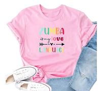 Femmes Zumba Dance Manches Courtes Entraînement Gym Graphique Print Fitness Workout T-Shirt Tops Casual Tee pour Dames