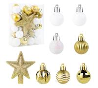 FEMONGY 36 Mini Boule de Noel de 3 cm avec étoiles, Decoration Noel Sapin, Peut être accroché, Convient pour la décoration de Magasin, la vitrine et Le Placement sur scène de Festival, Or