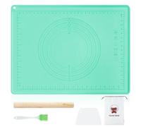FEMONGY Rouleau a patisserie avec tapis silicone patisserie + Grattoir + brosse à huile + sac de rangement, Convient pour la pizza, la pâte à pâtes, les biscuits, les gâteaux, vert, 45 X 65cm