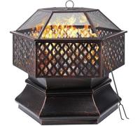 Femor Foyer Extérieur Hexagonal, Brasero de Jardin en Acier, Brasero Exterieur 28 '' avec Couverture en Treillis Ignifuge