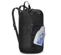 Femuar Sac à linge sac à dos durable avec bretelles et poches en maille, sac à linge portable, sac à linge sale pour dortoir universitaire (noir)