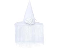 Fenayuu Costume d'Halloween Chapeau de sorcière - Chapeau de sorcière blanc | Accessoire de déguisement avec voile et pour fêtes costumées, cosplay, fêtes familiales, représentations théâtrales
