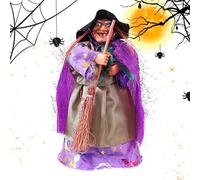 Fenayuu Statue de sorcière - Décoration de sorcière pour Halloween - Sculpture classique avec balai - Décoration pour la maison, le jardin, le lieu de travail, la zone de fête