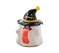 Fenayuu Tasse d'Halloween - Gobelet à eau pour la maison - 450 ml - En porcelaine - En forme de fantôme - Avec couvercle - Pour les soirées cinéma d'Halloween, le jus, le lait, le café chaud, le