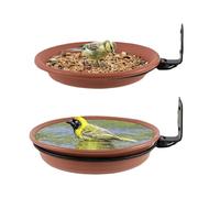 Fence Mounted Bird Feeder - Avian Basin, Wild Bird Bath, Station | Seed Trough Feathered Buffet Perch Reservoir Outdoor Decor 2 Pieces Water Food Bowls Garden Balcony Lawn Patio Wall for Trees