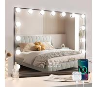 FENCHILIN Hollywood Miroir avec éclairage, Sortie USB-C, avec éclairage, 15 Ampoules LED à intensité Variable, 3 Modes d'éclairage et luminosité réglable, 58 x 46 cm, Noir