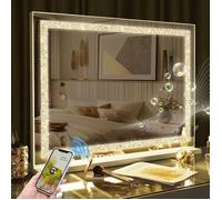 FENCHILIN Hollywood miroir de maquillage 80x58cm - Smart Bluetooth/Port de Charge USB/LED Tricolore Réglage de la Gradation -Blanc