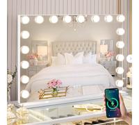 FENCHILIN Miroir de Maquillage Hollywood avec Port USB, 18 LED à intensité Variable, Grand Miroir avec éclairage, 3 températures de Couleur, Blanc.