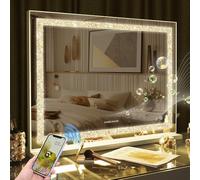 FENCHILIN Miroir Hollywood Bluetooth 80 x 60 cm avec éclairage, Miroir de Maquillage en Cristal de Diamant concassé avec Haut-Parleur, 3 Couleurs de lumière à intensité Variable, Port USB, Blanc