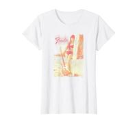 Fender 12 String Jazzmaster Guitar and Girl Beach T-Shirt, Femme, Blanc, 3XL