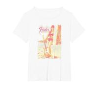 Fender 12 String Jazzmaster Guitar and Girl Beach T-Shirt, Femme Grandes Tailles, Blanc, 3X