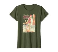 Fender 12 String Jazzmaster Guitar and Girl Beach T-Shirt, Femme, Olive, M
