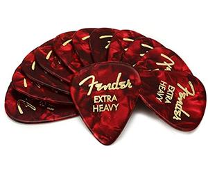 Fender® »351 SHAPE CLASSIC PICKS« Médiators en Celluloïd - Forme: 351 - Pack de 12 - Épaisseur: X-Heavy - Couleur: Red Moto