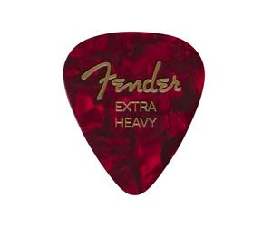Fender® »351 SHAPE CLASSIC PICKS« Médiators en Celluloïd - Forme: 351 - Pack de 12 - Épaisseur: X-Heavy - Couleur: Red Moto