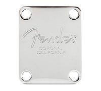 Fender® »AMERICAN SERIES 4-BOLT BASS NECK PLATE WITH "FENDER CORONA" STAMP« Plaque de manche pour basse électrique - 4-trous - Couleur: Chrome