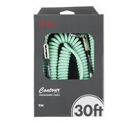 Fender Contour Câble Guitare Spiralé Jack 6.35mm Droit/Coudé 9m Vert | Câble pour guitare électrique, blindage en cuivre sans oxygène, jacks 6,35 mm nickelés, enroulement anti-nœuds