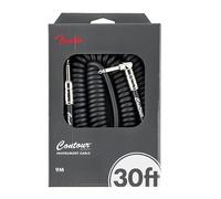 Fender Contour Câble Guitare Spiralé Jack Droit/Coudé Noir 9m | Câble d'instrument spiralé, en cuivre sans oxygène, à faible bruit, avec prises jack 6,35 mm nickelées