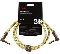 Fender Deluxe Câble Jack Guitare Coudé Doré Tweed, 90cm | Câble court pour pédalier de guitare, jacks 6,35 mm plaqués or 24 carats, cuivre sans oxygène à 99 %, coudé, faible bruit