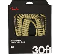 Fender Deluxe Câble Spiralé pour Guitare, Tweed, 30 pi | Câble instrument spiralé, connecteurs droits, blindage haute fidélité, guitare électrique, basse, tweed vintage, 30 pi