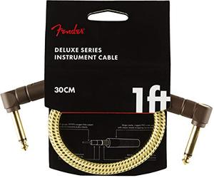 Fender Deluxe Instrument Cable Angle/Straight 1ft | Câble patch coudé 1 pi, idéal pour pédalier, connecteurs plaqués or, faible bruit, guitare électrique & basse