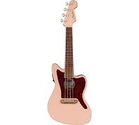 Fender Fullerton Jazzmaster Ukulele, Touche Noyer, Shell Pink | Ukulele soprano inspiré Jazzmaster, idéal débutants & adultes, plaque tortoiseshell, rose tendance, touche noyer