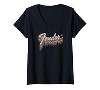 Fender Rainbow Colored Dragging Effect Classic Logo T-Shirt avec Col en V