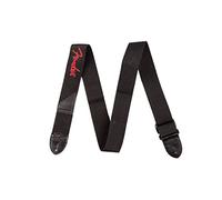 Fender Sangle Guitare Logo Brodé, Polyester Bout Cuir, 2", Noir/Rouge | Sangle de guitare électrique, compartiment pour médiators, extrémités renforcées en cuir, 5 cm de large, confortable