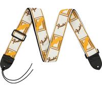 Fender Sangle Guitare Monogramme Blanc/Jaune/Brun | Guitare électrique & acoustique, motif monogramme, réglable, polyester résistant, accessoire idéal débutants & confirmés