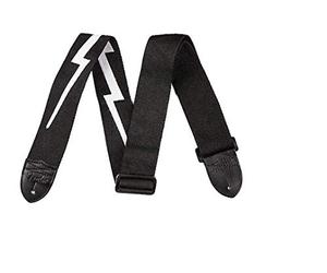 Fender Sangle Guitare Poly Lightning Bolt Noire | Sangle en polyester robuste, design éclair accrocheur, idéale guitare électrique & basse, réglable, accessoire Fender