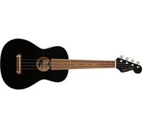 Fender Ukulélé Ténor Avalon pour Adultes et Enfants, Construction en Bois de Tilleul, Touche en Noyer, Tête de Guitare Fender Stratocaster Classique, Noir