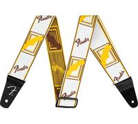 Fender Weighless Monogram Sangle Guitare & Basse Large 5cm Blanc/Jaune/Brun | Sangle légère 5cm, confort optimal pour guitares lourdes, polyester robuste, design monogramme, guitare & basse