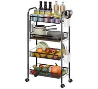feneihe Chariot de Rangement à roulettes, Desserte Mobile pour Cuisine, Salle de Bain, Étagère avec Panier à Légumes et Crochets, Métal Résistant (Black 4-Layers)