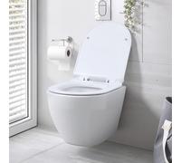 feneihe Cuvette Toilette Courte en Céramique (49cm), WC Suspendu avec Fonction Bidet Intégrée, Toilette Suspendu avec Abattant WC avecs Frein de Chutes et Effet Lotus Blanc