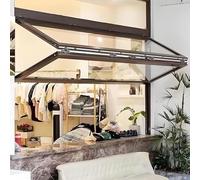 Fenêtre coulissante à levage vertical, design encastré, idéal pour les cabines, chalets, petites maisons et garages, réglable pour rester ouvert à n'importe quelle hauteur